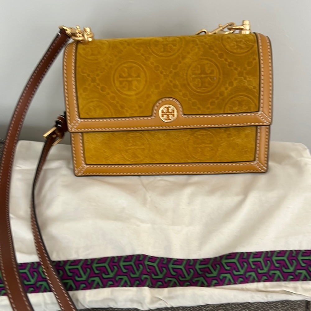 Tory Burch Monogrammed suede shoulder bag